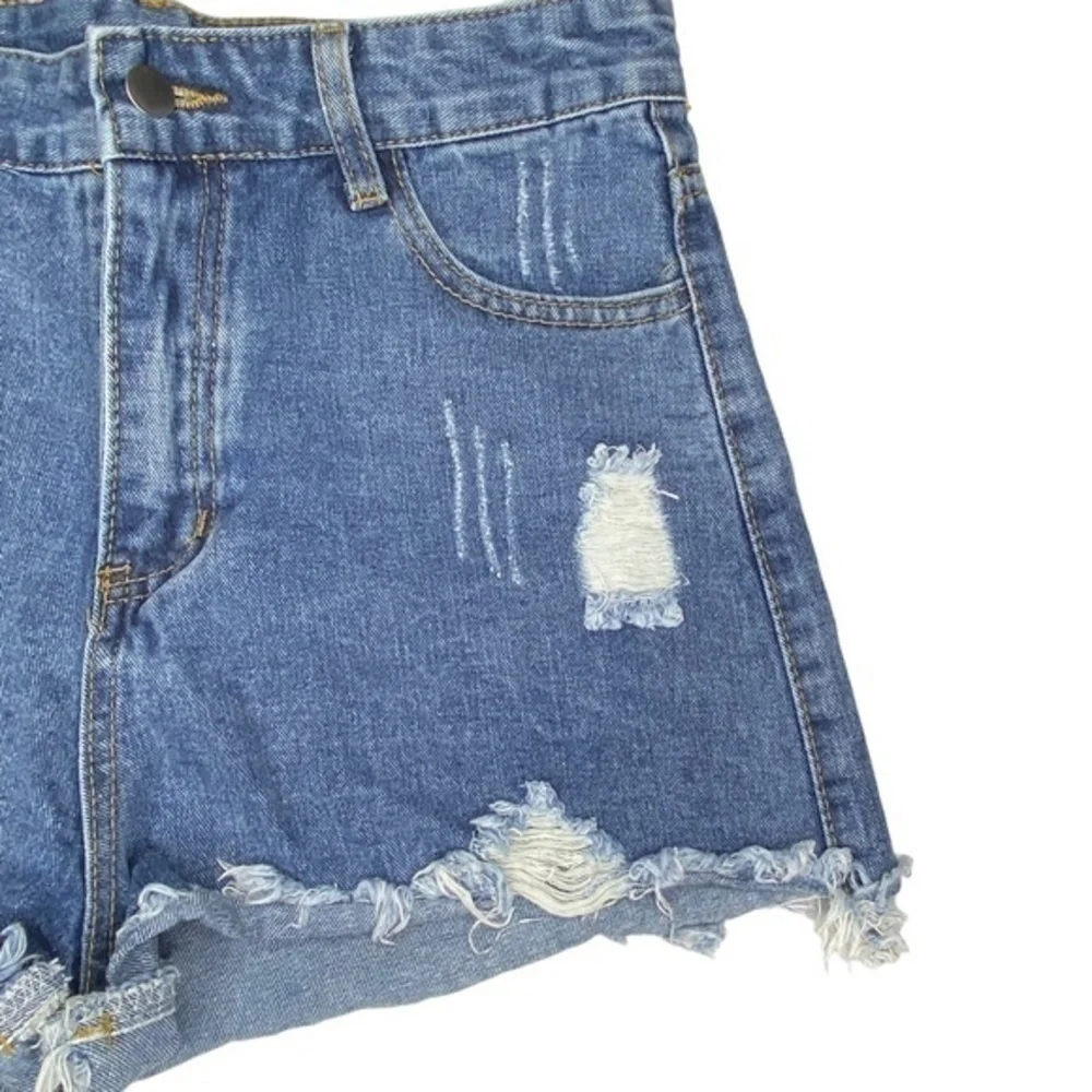 Shein Jean Shorts Cutt Off Frayed Hem Distressed Denim Blue‎ Size Medium